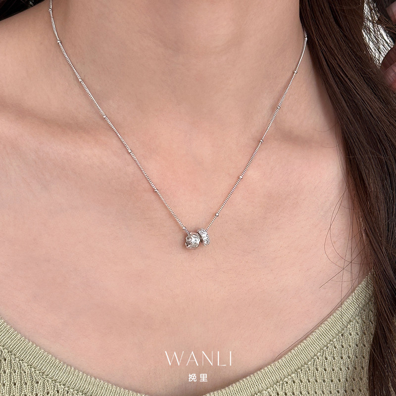 挽里纯银锆石双环小项链颈链女夏天配裙子日常百搭不掉色简约日常