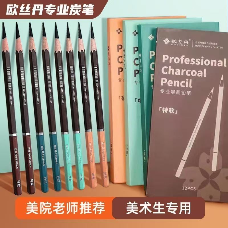 欧丝丹炭笔美术生碳笔素描专用软中硬专业速写特软初学者画画铅笔