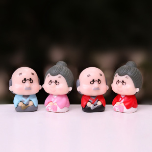 微景观小摆件爷爷奶奶公仔情侣玩偶中国风老头老太太人偶模型盲盒