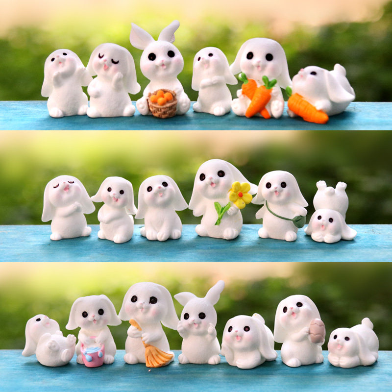 可爱大眼小白兔手办盲盒树脂工艺品卡通公仔玩偶微景观装饰小摆件
