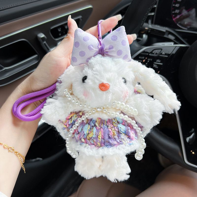 甜美垂耳兔毛绒连衣裙挂件可爱小兔子呆萌牛仔裙包包挂饰创意公仔