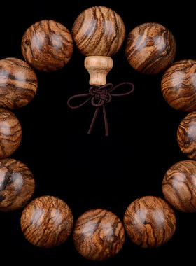 印尼花奇楠虎斑纹沉香木佛珠手链手串男女高密老料散珠