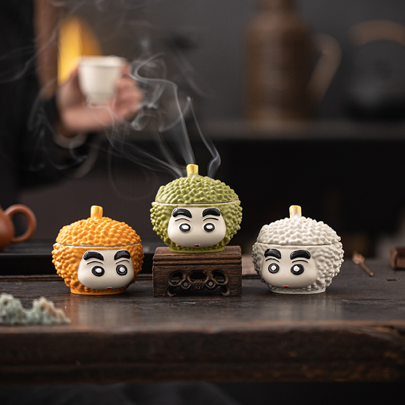榴莲香炉陶瓷家用室内香薰炉香插香座小号迷你盘香炉香薰水果摆件