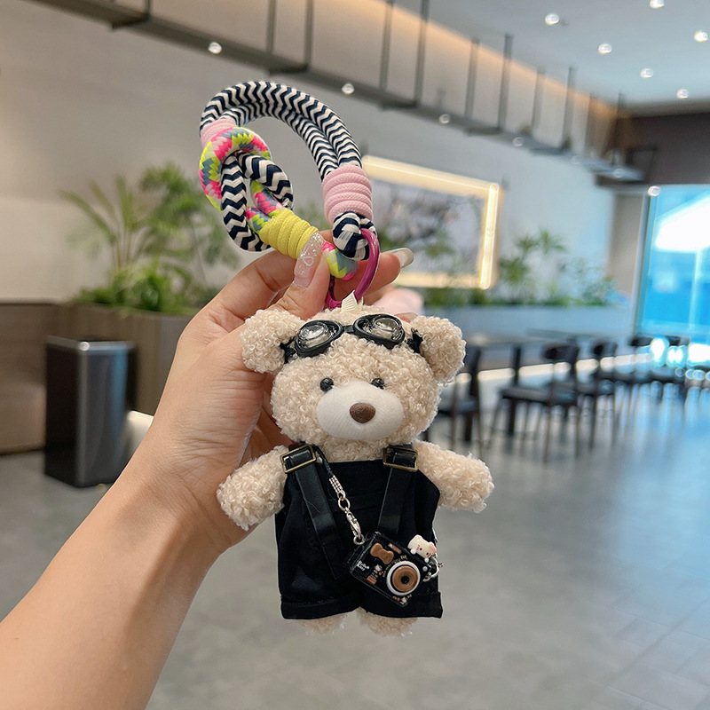 可爱毛绒玩具小熊钥匙扣卡通背带裤公仔时尚呆萌包包挂件创意挂饰