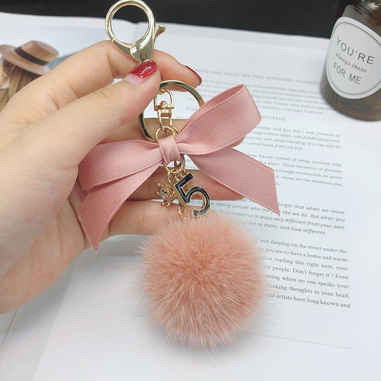 韩国蝴蝶结水貂毛球钥匙扣配件汽车挂饰创意包包挂件女款车钥匙链