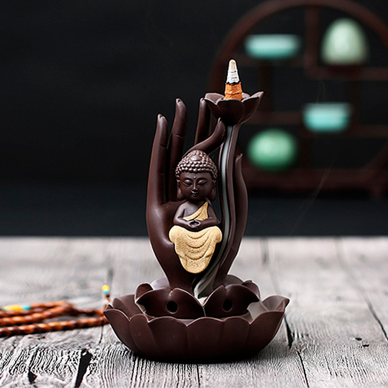 紫砂创意供奉佛像佛手如来观音檀香熏炉香道流香家居客厅禅意摆件