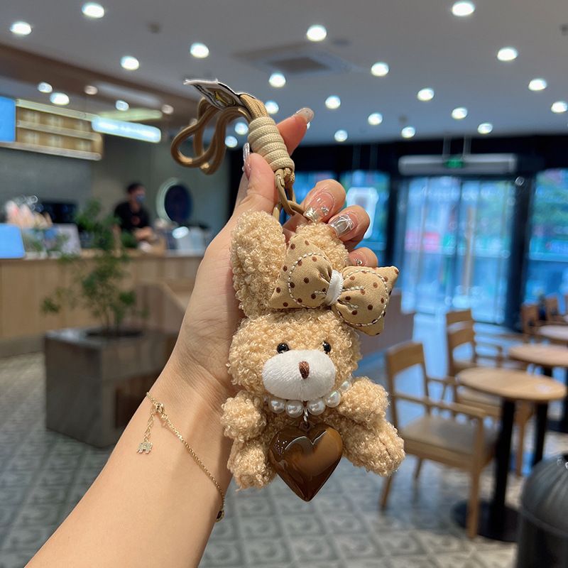 可爱蝴蝶结毛绒小兔子钥匙扣卡通公仔汽车钥匙链少女包包装饰挂件