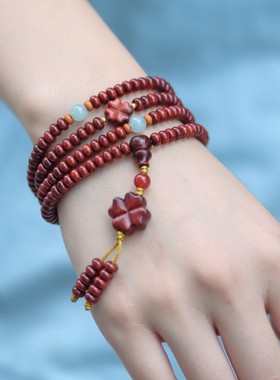 严选印度小叶紫檀木手串毛衣链米珠简约多圈古风手链佛珠文玩念珠