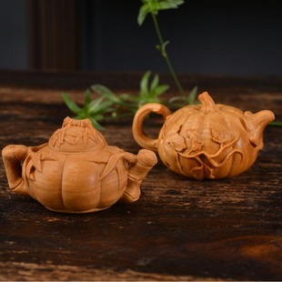黄金檀竹节壶木质雕刻手把件南瓜把把壶家居桌面茶宠男女随身文玩