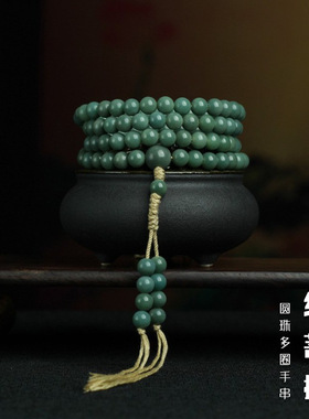 风化老料绿菩提根子圆珠多圈手持DIY设计编绳手串项链男女士佛珠