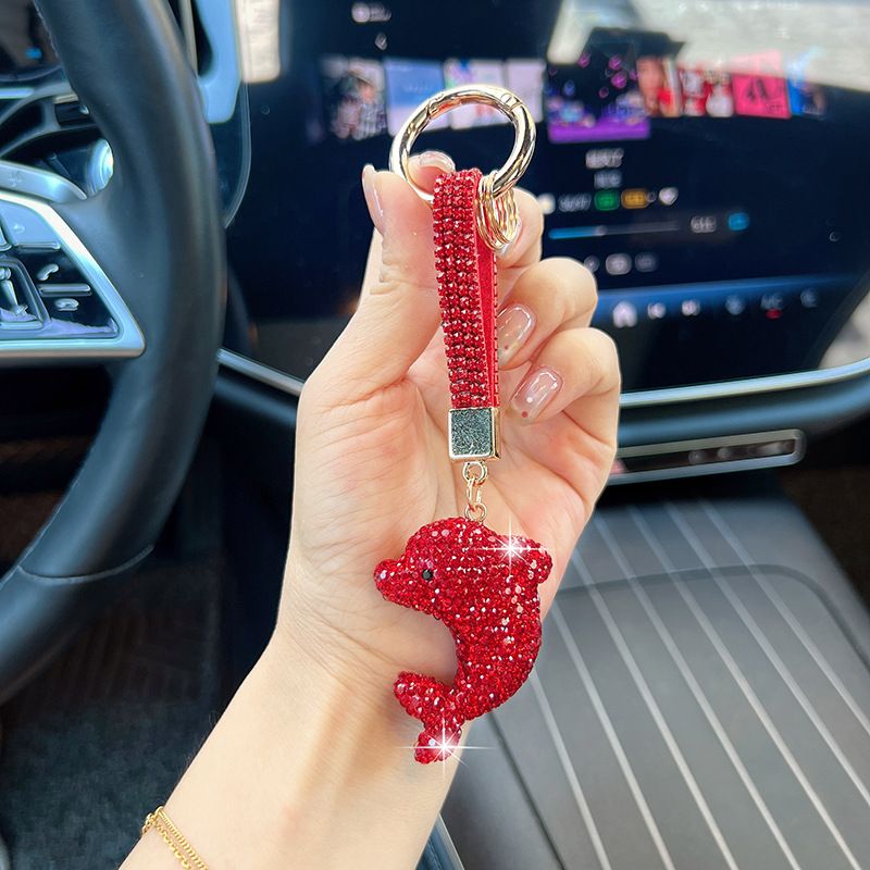 新品满钻陶泥卡通海豚钻绳钥匙扣精美创意小清新汽车钥匙链包挂件