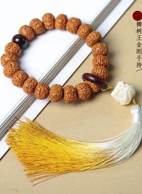 小金刚树王菩提手持单圈配檀木跑环醒狮吊坠流苏手串佛珠男女文玩
