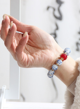 新品琉璃手串清代手绘点彩凤尾老琉璃珠子古法工艺原创古风青蛙皮