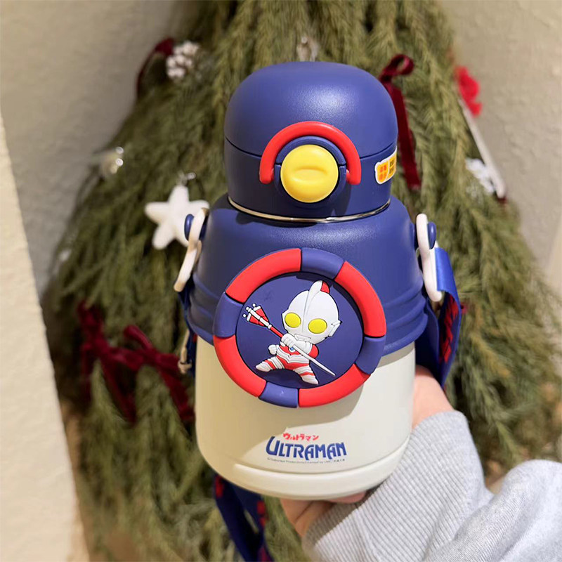 奥特曼儿童保温水杯男孩宝宝水壶上学专用吸管杯子防摔316食品级