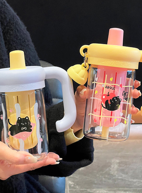 玻璃杯女生高颜值吸管水杯新款大容量便携茶水分离耐高温学生杯子