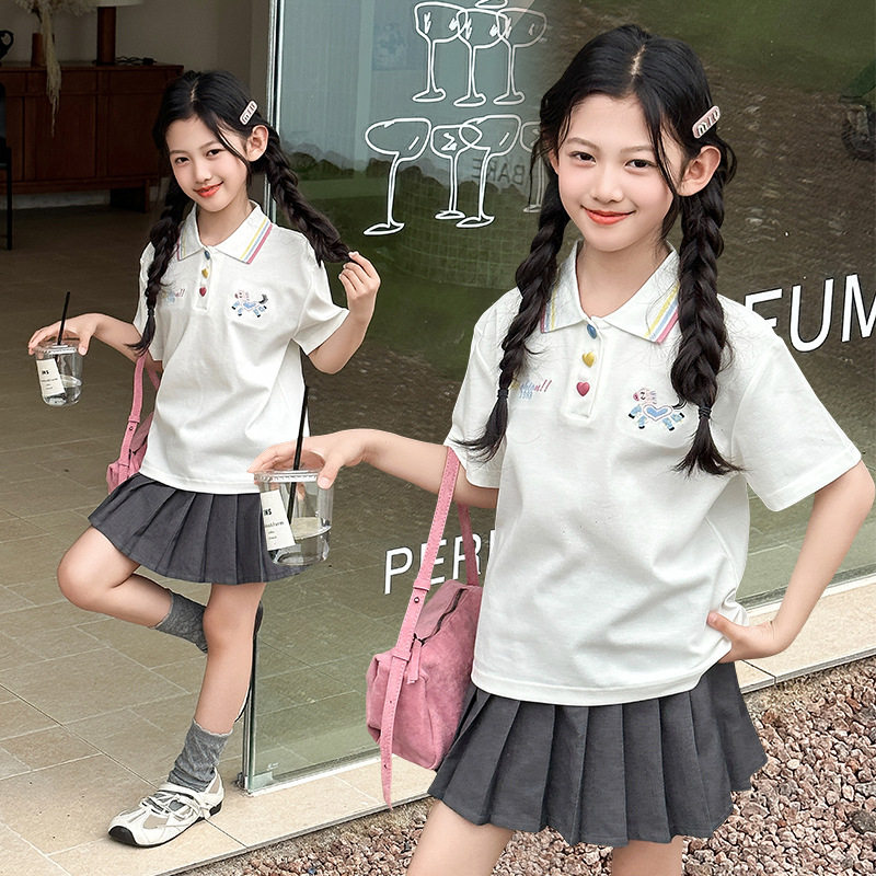 女童夏季短袖纯棉吸汗校服T恤