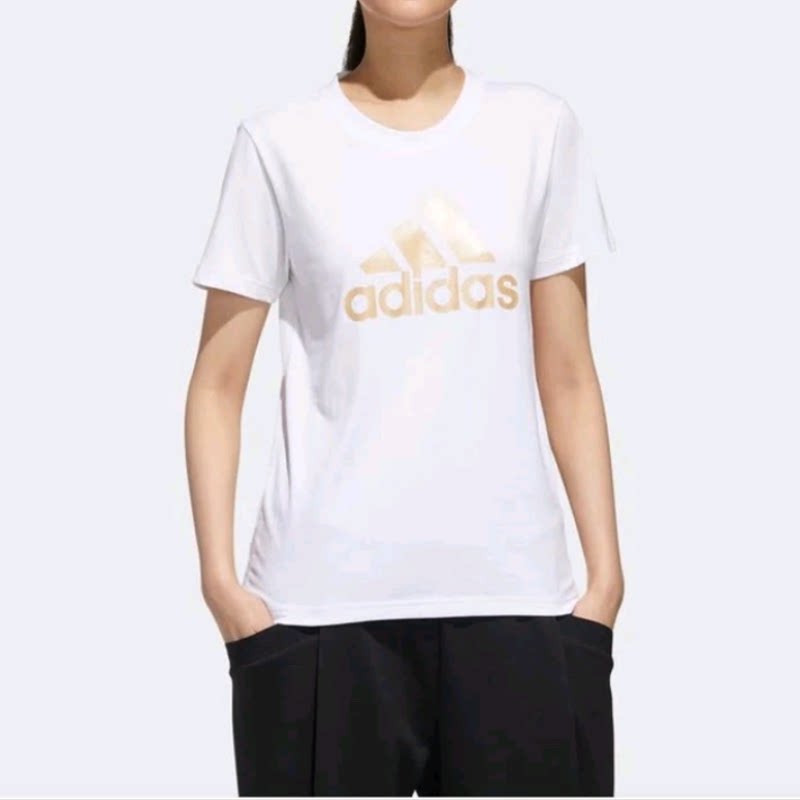 Adidas阿迪达斯女子圆领大Logo舒适透气休闲短袖T恤GK8720