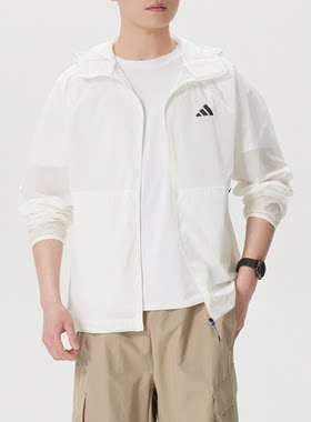 Adida阿迪达斯男子防撕裂舒适透气轻盈连帽长袖夹克外套KR2513