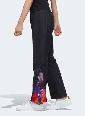 Adidas阿迪达斯女款春秋显瘦阔腿侧拉链直筒裤运动休闲长裤GN4748