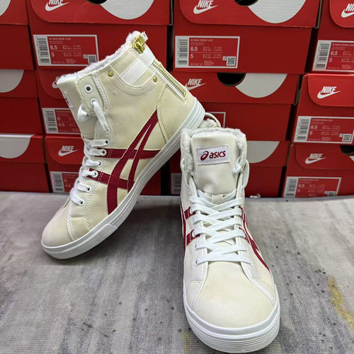 Asics亚瑟士Doubl实拍冬季加绒防滑耐磨简约休闲板鞋1201A012-100