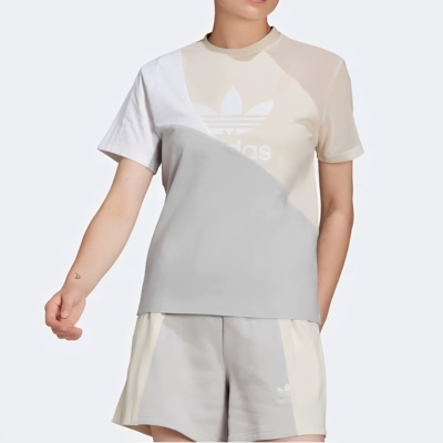 adidas阿迪达斯Originals三叶草女拼接色经典logo运动短袖HC7041