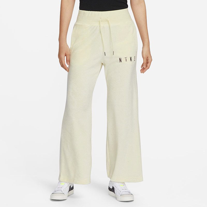 NIKE耐克毛巾布纯色LOGO拼接高腰阔腿毛圈运动百搭长裤FV4011-113