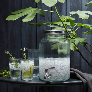 美式 竖纹家用果汁罐带龙头冷水罐柠檬水果茶桶青梅酒玻璃密封罐