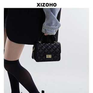 兮兮定制欧美时尚 菱格小方包质感手拎包休闲锁扣单肩包斜挎包包女