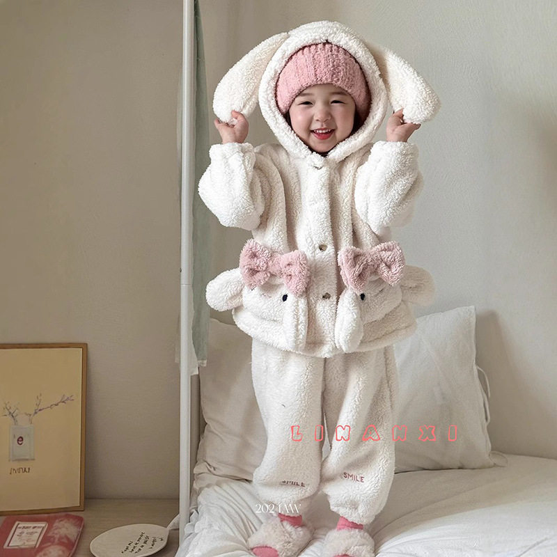 儿童卡通玉桂狗连帽毛绒套装2025冬新款韩版家居服刺绣套装82332