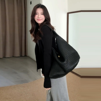 韩系黑色针织开衫外套女