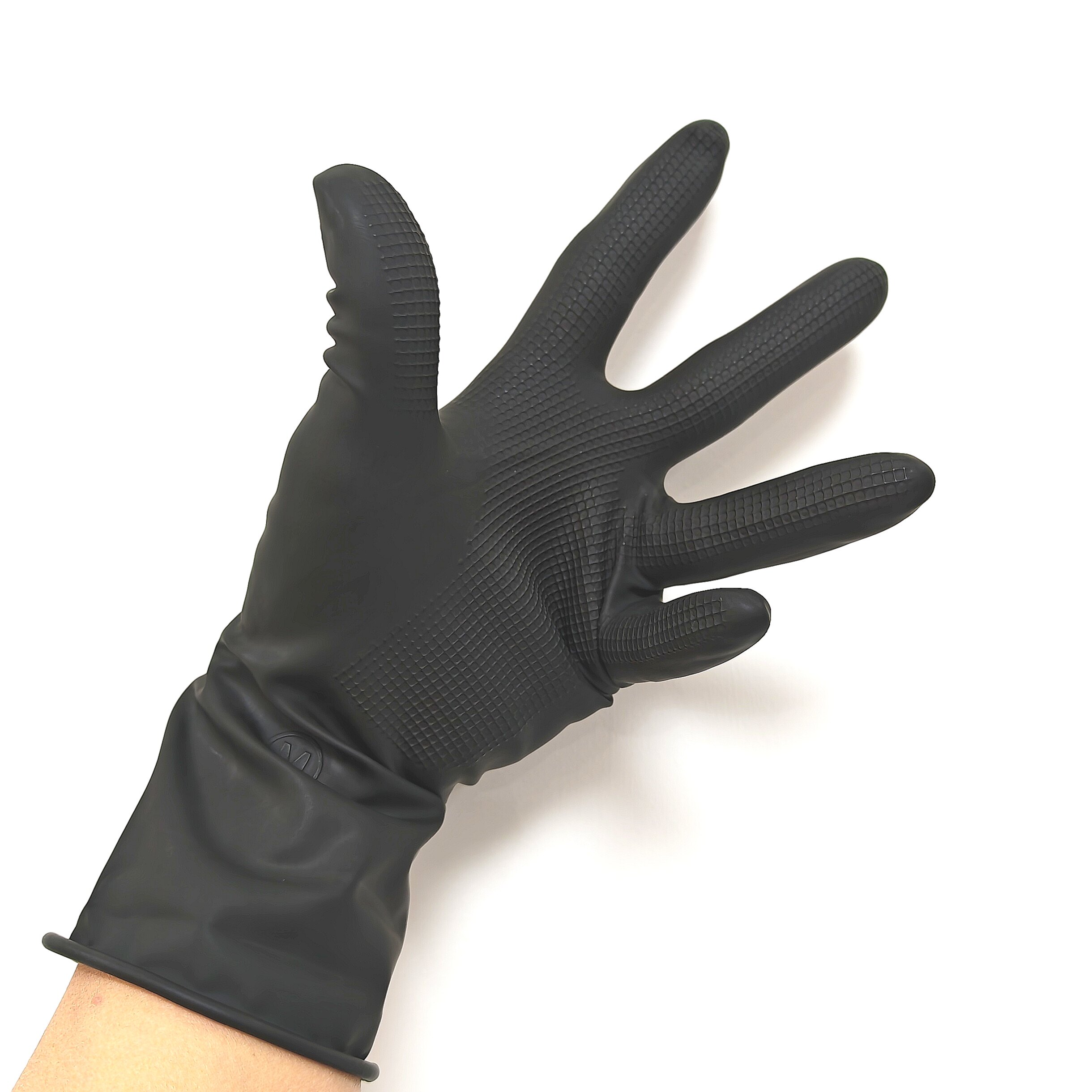 黑色贴手型女士家用美容胶皮防水防滑食品无异味短款洗碗橡胶手套