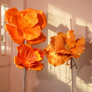 婚礼现场布置道具小红书染色EVA高级仿真花路引花手工摆件朱槿花