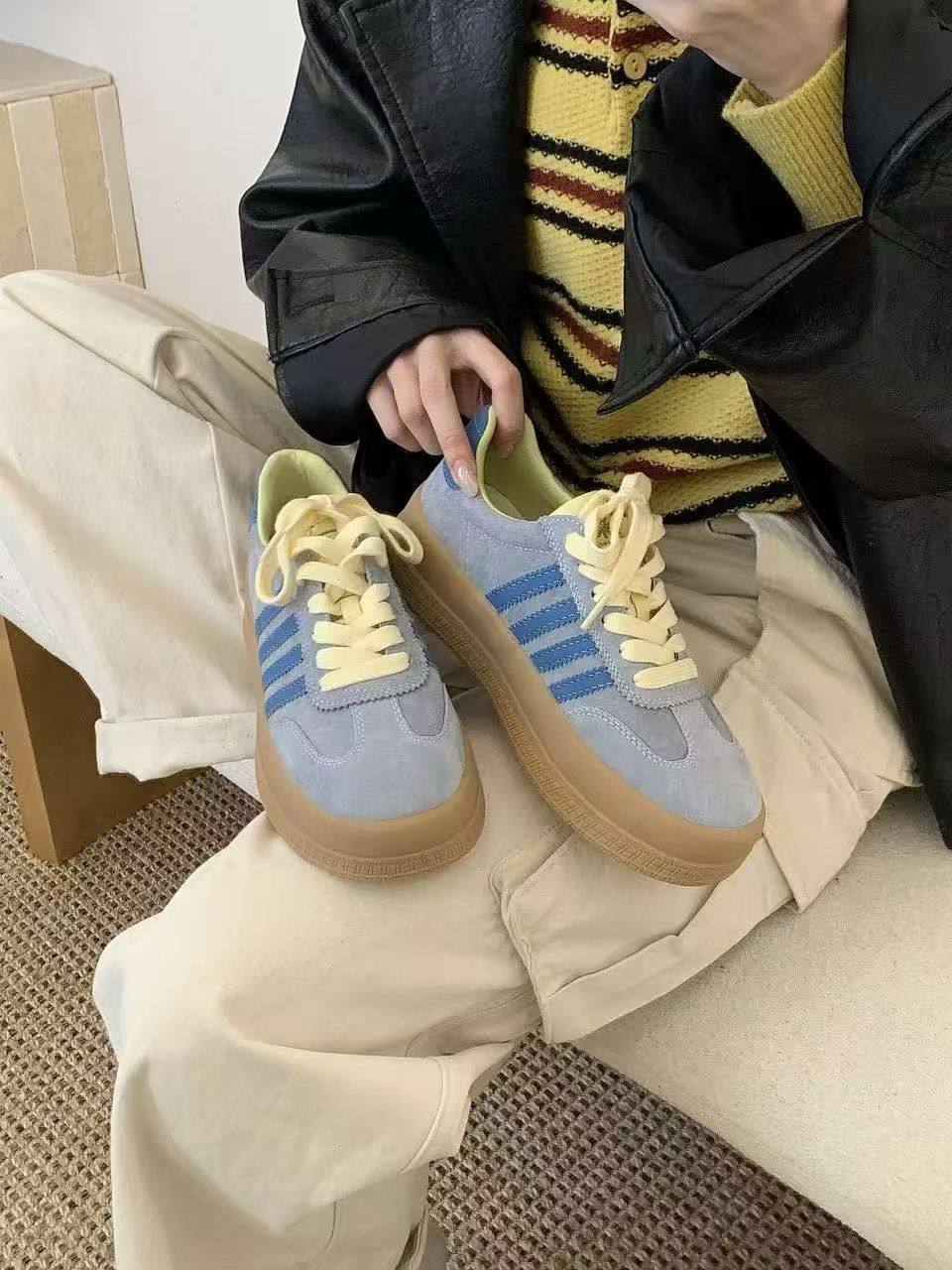 2026新款真皮厚底德训鞋女百搭休闲运动板鞋ins潮小众设计感单鞋,女鞋,德训鞋,淘宝优惠券,粉丝福利购,淘宝优惠卷