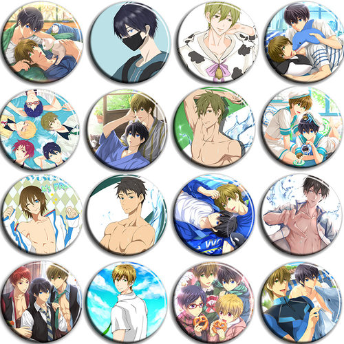 Free!男子游泳部动漫徽章58mm胸章别针二次元周边吧唧挂件A款