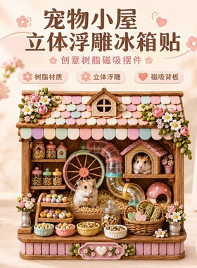可爱仓鼠小屋立体浮雕磁吸冰箱贴彩绘树脂贴纪念品