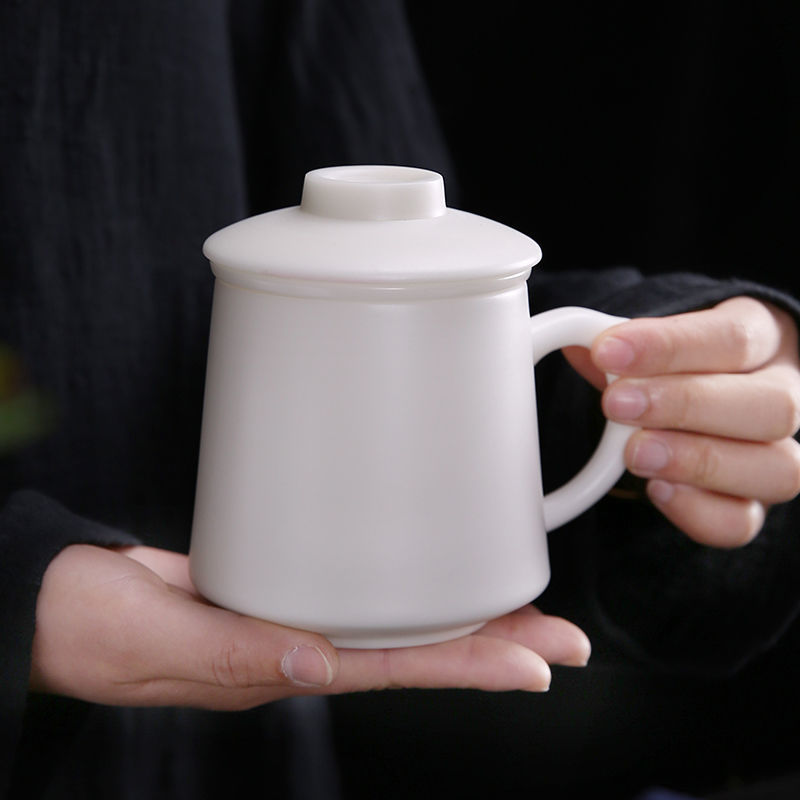 素烧玉瓷茶杯个人专用杯德化白瓷茶具茶水分离女士泡茶杯家用单杯
