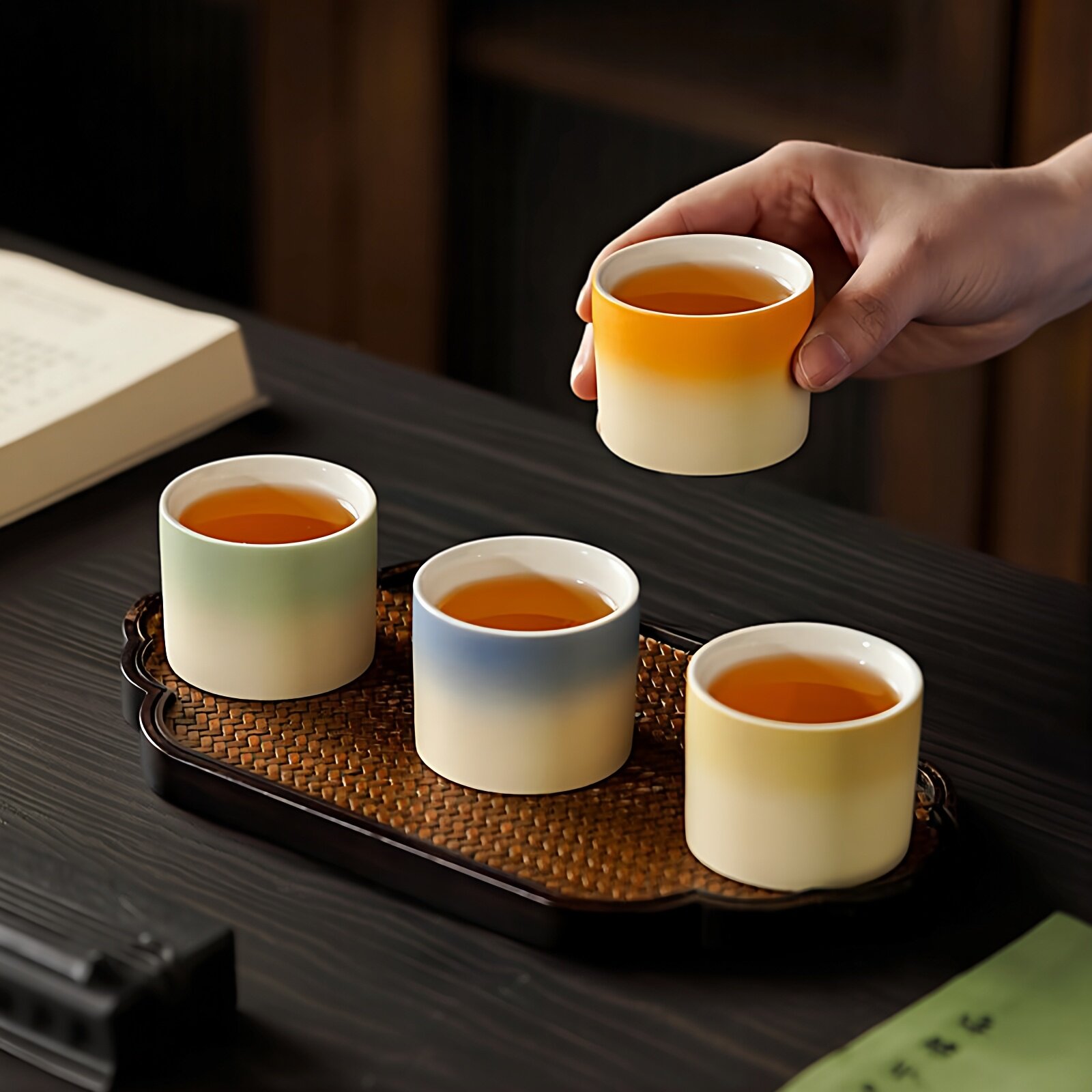 渐变色陶瓷茶杯家用高档礼盒装