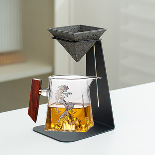 无孔茶漏陶瓷茶滤一体茶隔茶水旋转茶漏支架套组茶滤家用泡茶神器