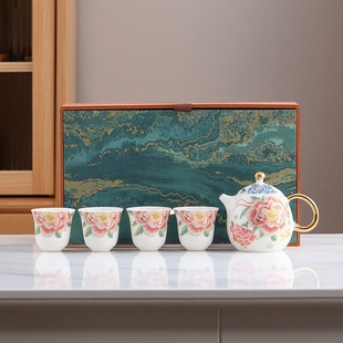 国潮牡丹花茶壶陶瓷茶具龙蛋壶茶杯套装功夫茶具节日礼盒装