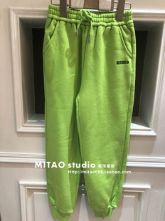 长裤 女童冬季 加绒果绿色针织运动休闲卫裤 160码 秒