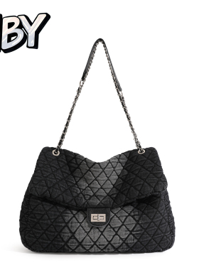 2025新款欧美时尚大牌质感大包包水洗牛仔布菱格链条单肩包斜挎包