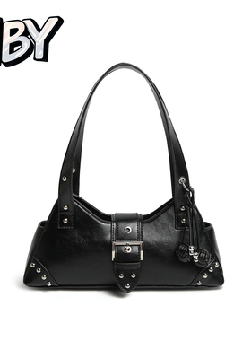 NBY原创潮牌美式复古铆钉腋下三角包女25新款时尚百搭单肩手提包