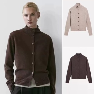 西班牙单2025秋冬季知性气质通勤风软糯高领针织毛衣开襟衫上衣女