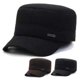 防寒护耳平顶帽子户外 呢子保暖棉帽中老年骑车加厚款 冬季 新款