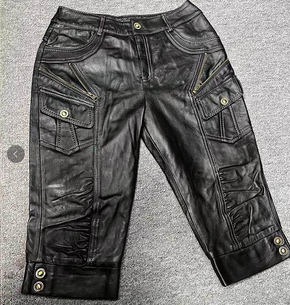 아잉 가죽 대외 무역 가죽 바지 플러스 스웨이드 짧은 양피 멋진 캐주얼 젊은 남녀가 같은 성격을 가지고 있습니다