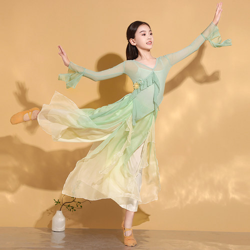 美女童古典舞蹈服中国舞身韵练功服纱衣儿童民族舞扇子舞演出服