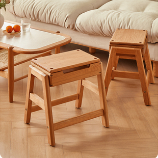 实木凳子可叠放客厅凳多功能储物收纳樱桃木矮凳换鞋 凳儿童学习凳