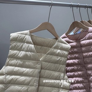 女士内胆马甲新国标90%白鸭绒 内穿外搭圆领V领羽绒背心 轻薄款