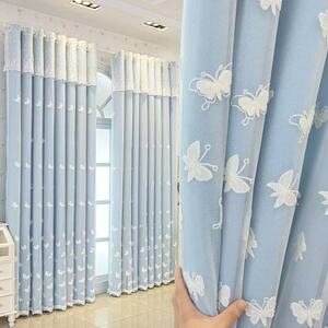 2025新款加厚布绣花窗帘纯色全遮光落地客厅卧室阳台飘窗布纱一体