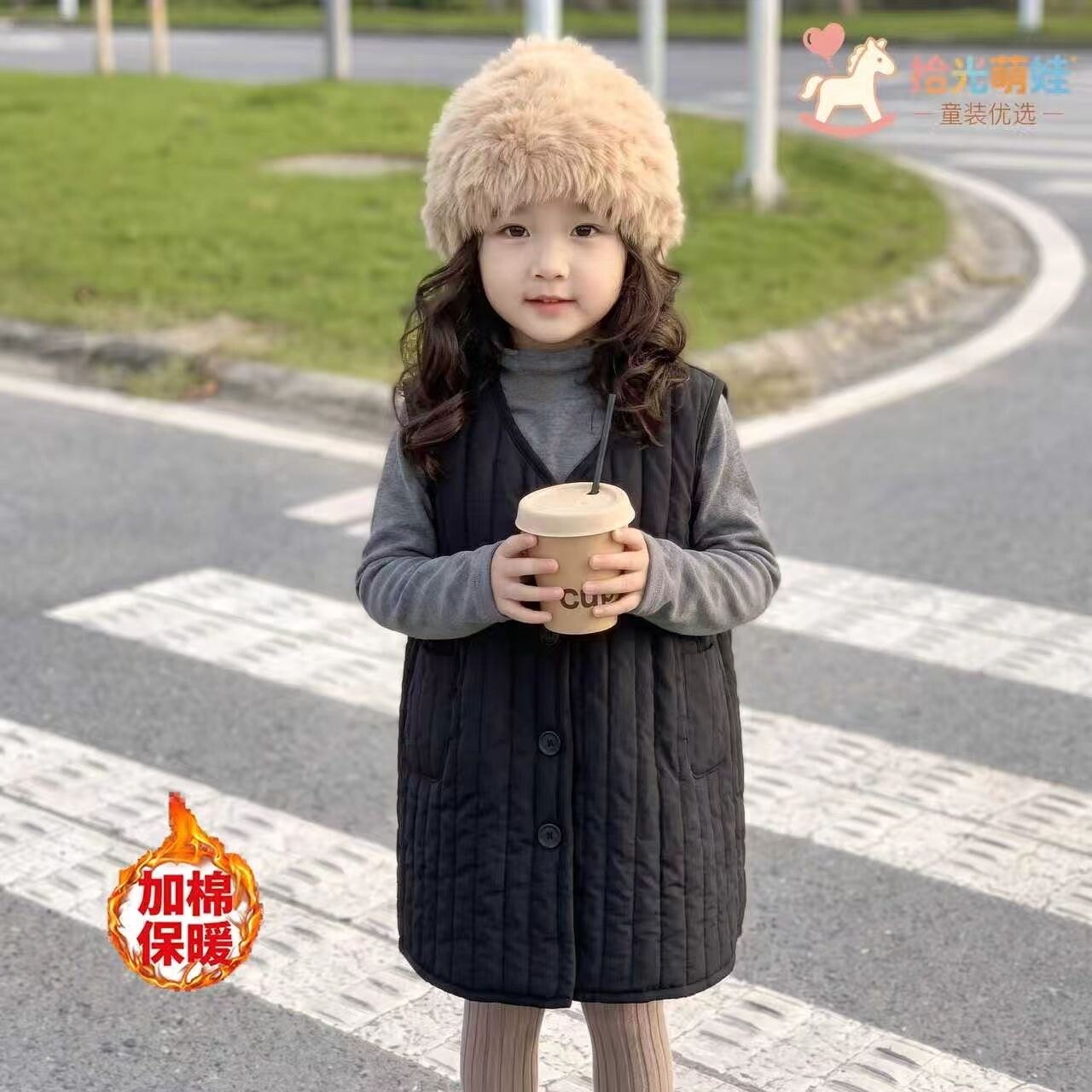 女童连衣裙秋冬装2026新款洋气小女孩夹棉背心裙时尚加厚裙子套装